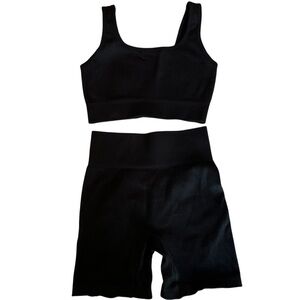 Black Ribbed Sports Bra and Shorts Set